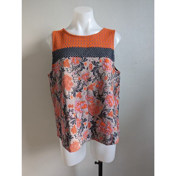 Meadow Rue by Anthropologie Large Poppy Jacquard Tank Orange Black Sleeveless - Picture 3 of 16